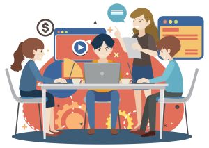 Ilustrasi meeting mahasiswa membahas startup