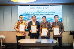Telkomsat menandatangani dokumen Kerja Sama Strategis Empat Pihak bersama China Telecom Corporation Limited Satellite Communications Branch CTSC PT China Telecom Indonesia CTID dan PT Skyconn Satelit Indonesia Skyconn