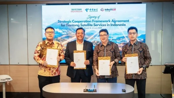 Telkomsat menandatangani dokumen Kerja Sama Strategis Empat Pihak bersama China Telecom Corporation Limited Satellite Communications Branch (CTSC), PT China Telecom Indonesia (CTID), dan PT Skyconn Satelit Indonesia. Skyconn