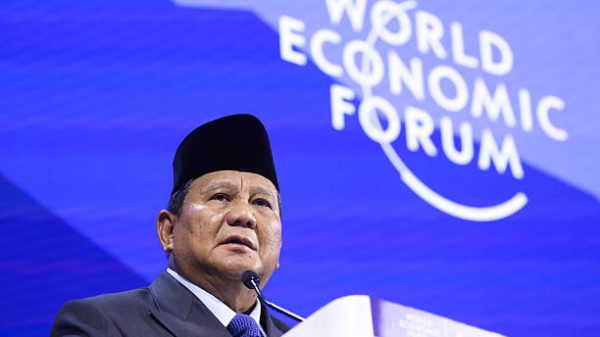 Prabowo Subianto, Presiden Indonesia, saat Forum Ekonomi Dunia (WEF) di Davos, Swiss, pada Kamis, 22 Januari 2026. Pertemuan tahunan para pemimpin politik, eksekutif puncak, dan selebritas di Davos ini berlangsung dari 19-23 Januari. Fotografer: Krisztian Bocsi/Bloomberg via Getty Images