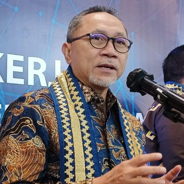 Menteri Perdagangan Zulkifli Hasan di acara pembukaan rapat kerja Kementerian Perdagangan di Lampung, Rabu (1/3/2023) - BISNIS/Ni Luh Angela.