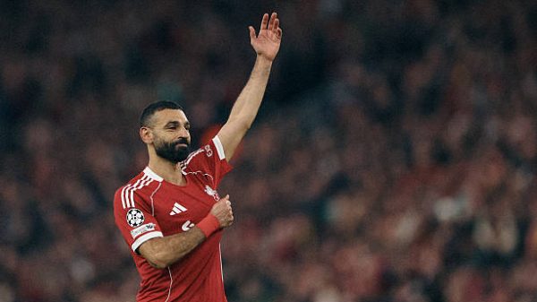 LIVERPOOL INGGRIS   18 MARET CATATAN EDITOR Gambar ini telah disempurnakan secara digital Mohamed Salah dari Liverpool merayakan setelah mencetak gol keempat timnya selama pertandingan Leg Kedua Babak 16 Besar Liga Champions UEFA 202526 antara Liverpool FC dan Galatasaray SK di Anfield pada 18 Maret 2026 di Liverpool Inggris Foto oleh Alex Pantling   UEFAUEFA via Getty Images