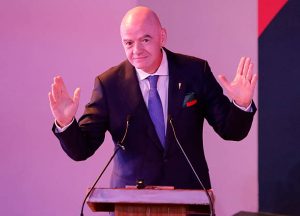 Presiden FIFA Gianni Infantino menghadiri pembukaan pameran Epic Album di Museum Yancuic di Iztapalapa, Mexico City, pada 28 Maret 2026. (Foto oleh Gerardo Vieyra/NurPhoto via Getty Images)