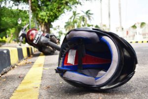 Helmet fallen on the street road accidents