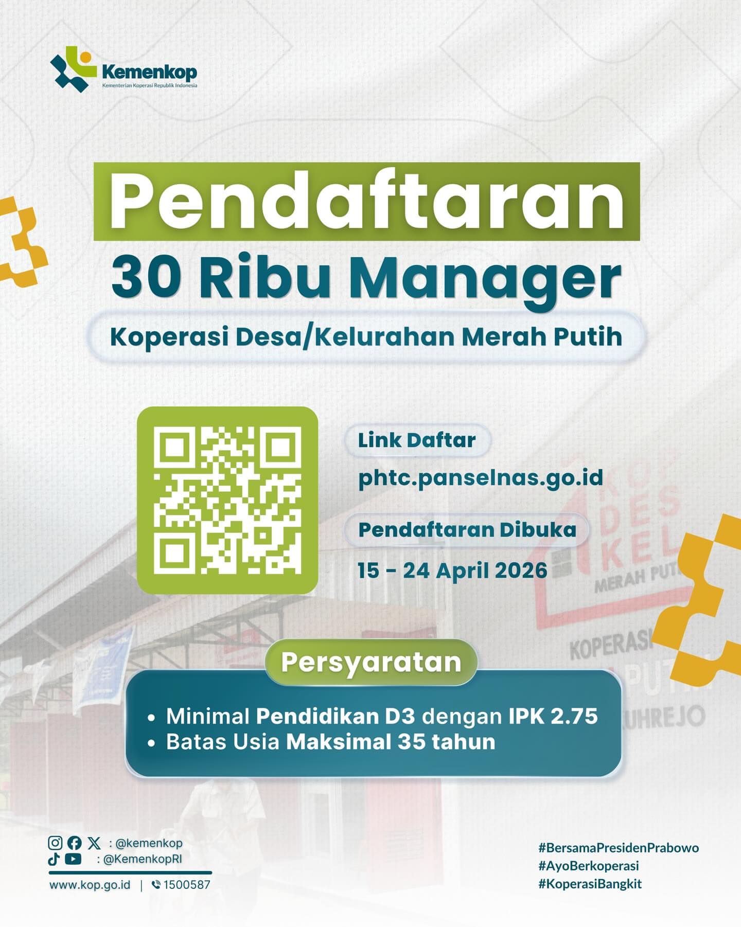 Lowongan kerja Koperasi Desa 30 ribu manager