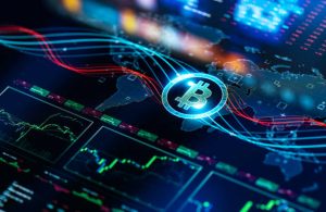 Bitcoin blockchain E-commerce concept on digital Screen